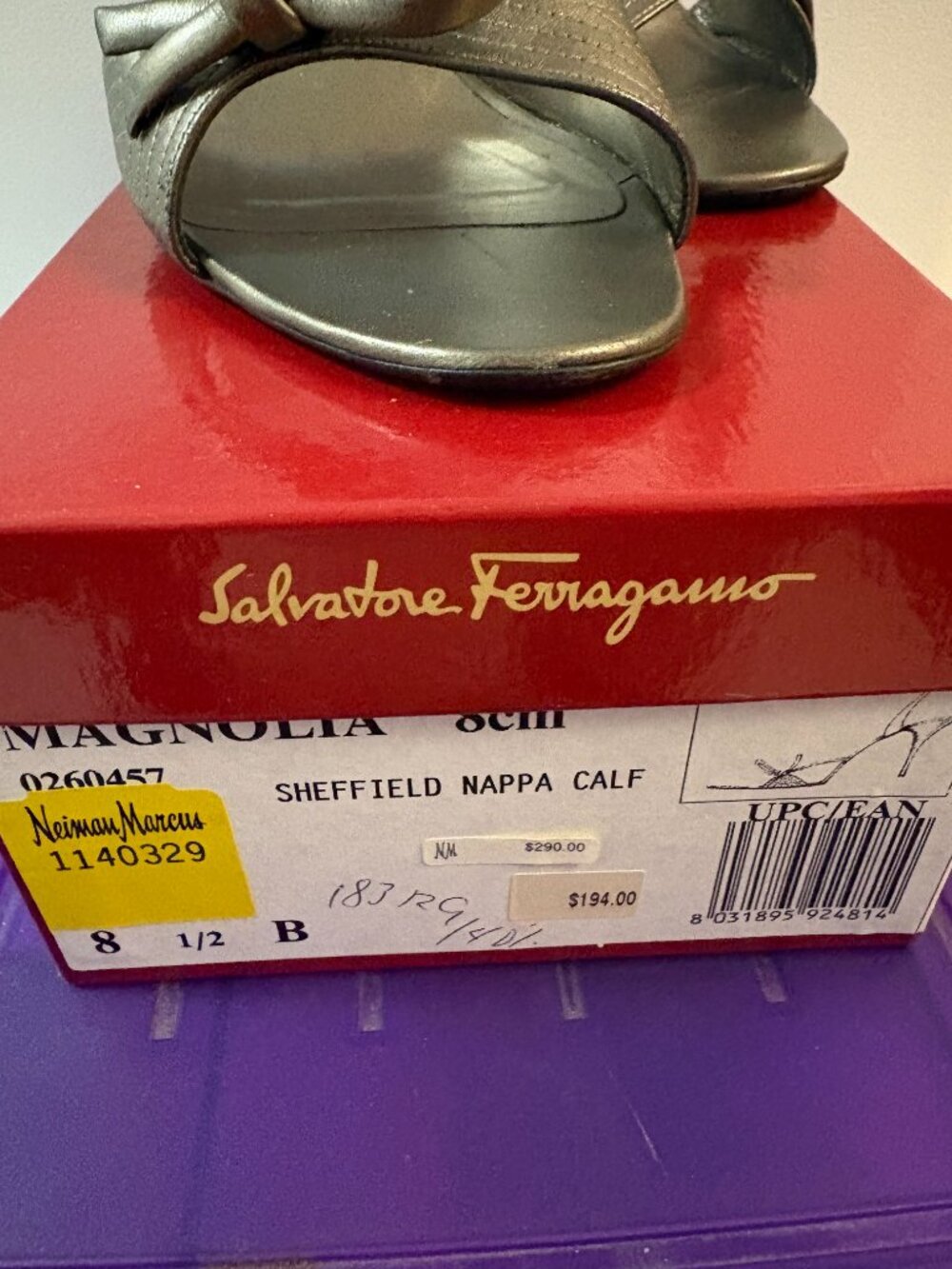 Salvatore Ferragamo Sheffield Metallic Slingback Sandals 8.5B - Picture 7 of 11